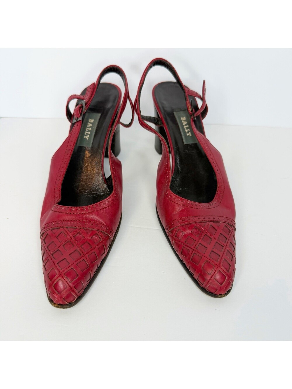 Bally Vintage Red Leather Slingback Heels Size 6 Women’s Block Heel Pumps 90s